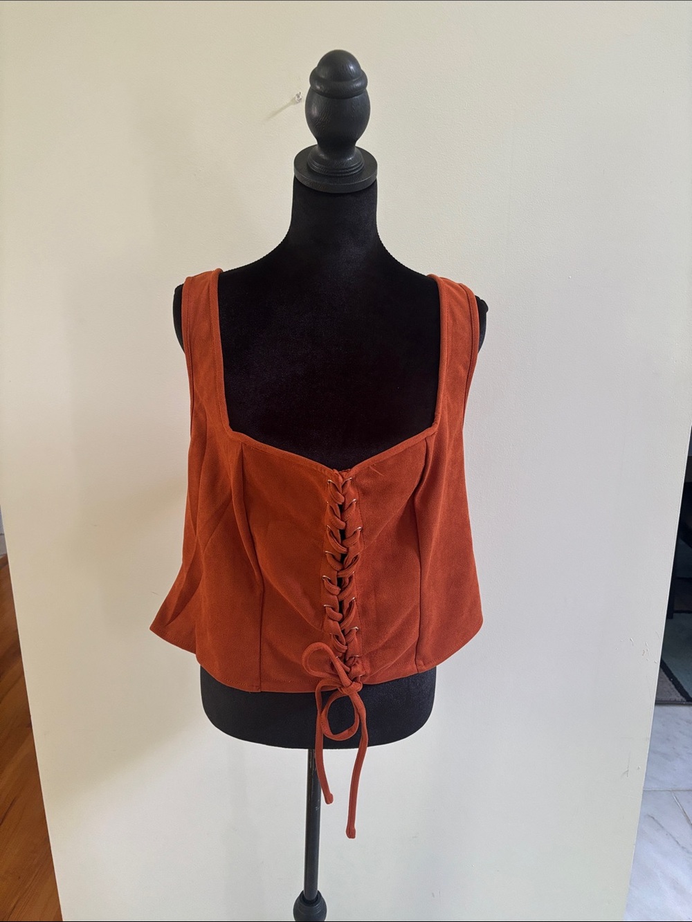 Women's Lace-Up Crop Top in Rust